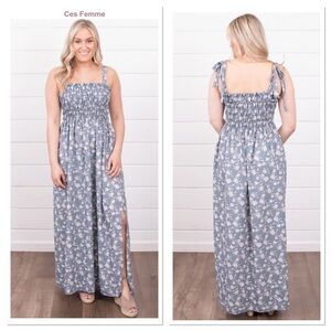 Ces Femme Floral Blue Sleeveless Maxi Dress | Size Small